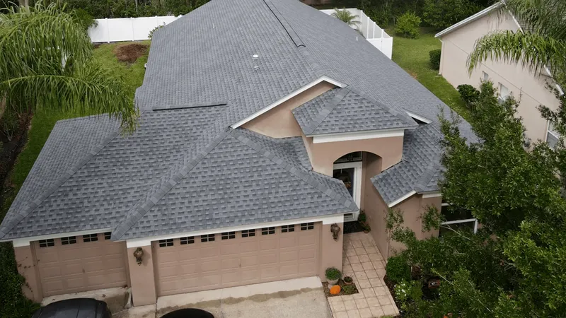 Roof replacement in progress on a residential home